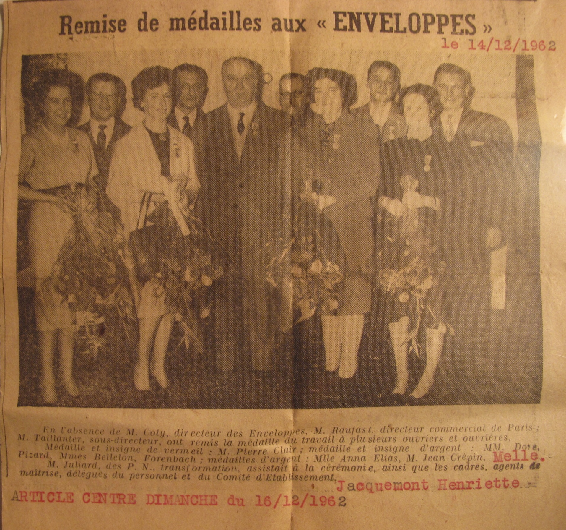 Remise Medailles Papateries Navarre 1962