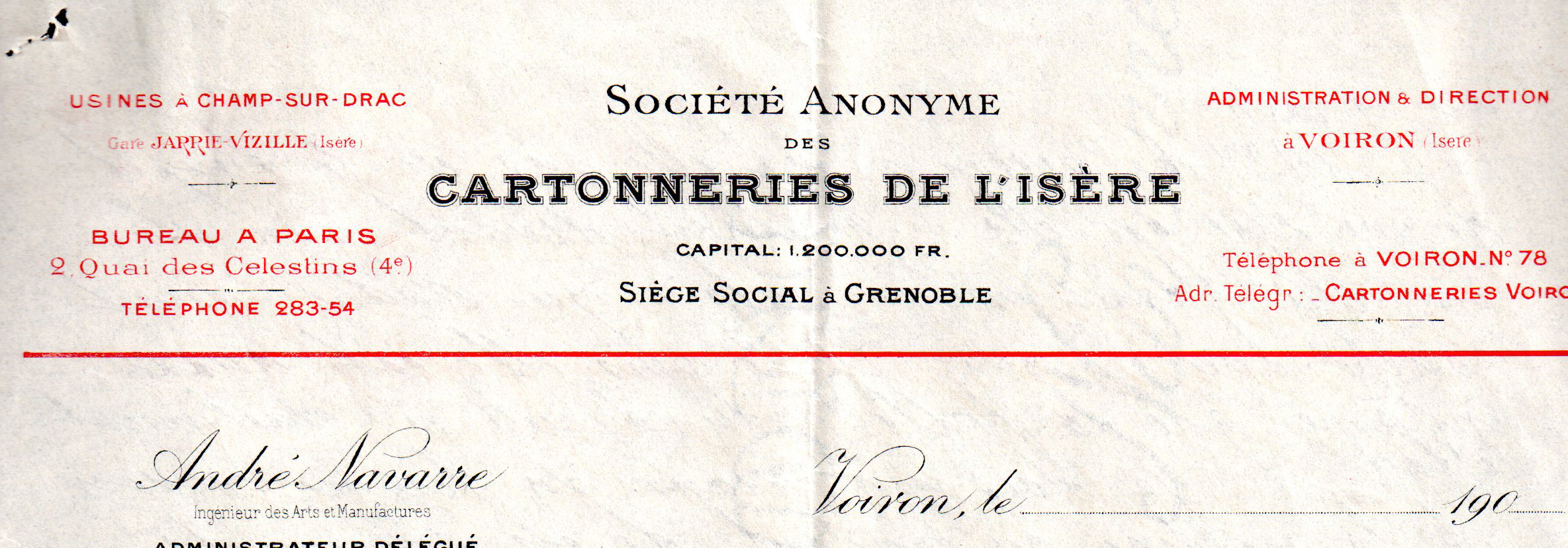 Entete de Lettre Papeteries Navarre Lyon 1904